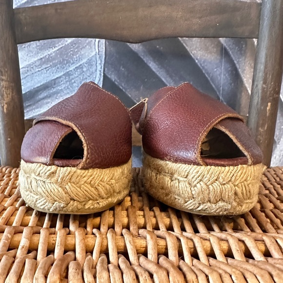 Vintage Leather Espadrilles 7.5 / 38 Platform Flats Sandals Rare Made in Spain - Picture 13 of 16